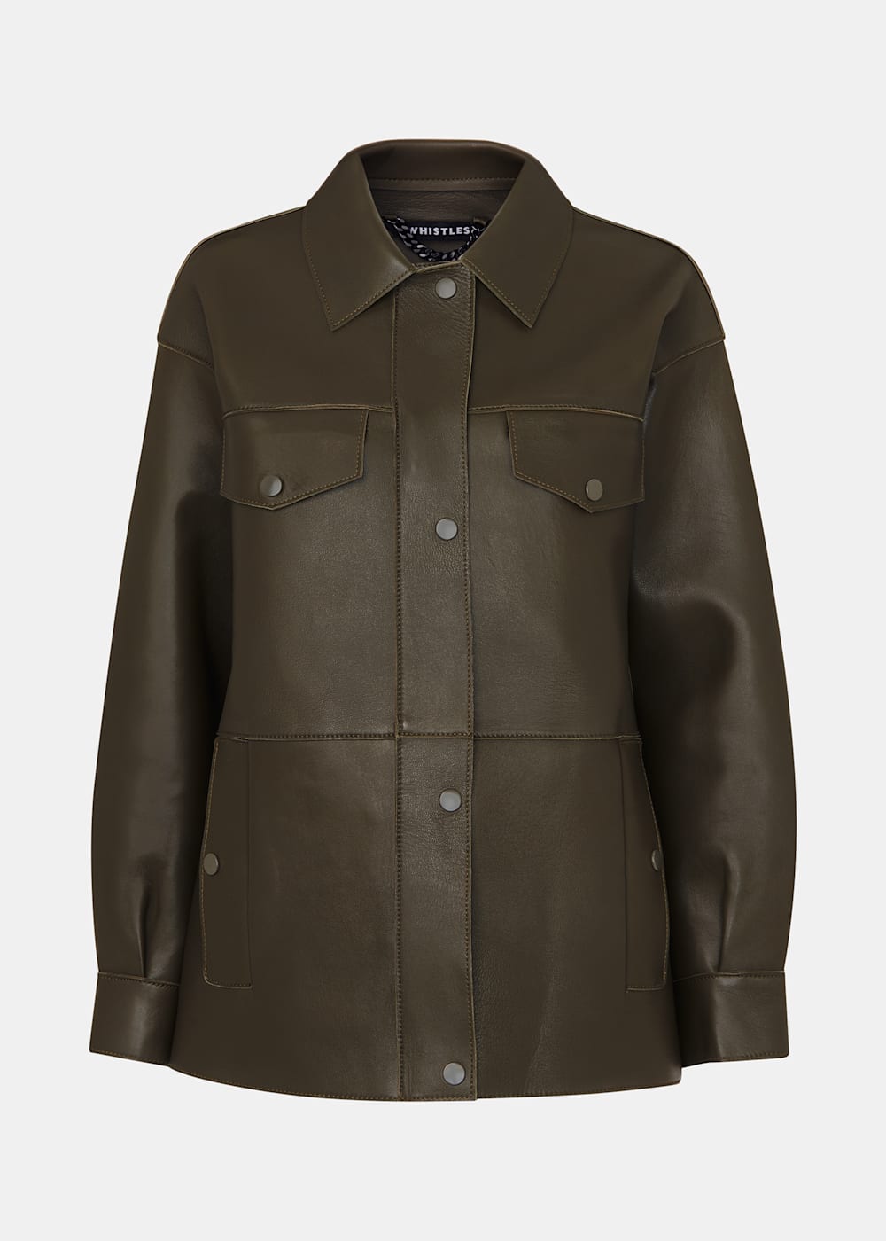 Khaki Clean Bonded Leather Jacket WHISTLES Whistles UK